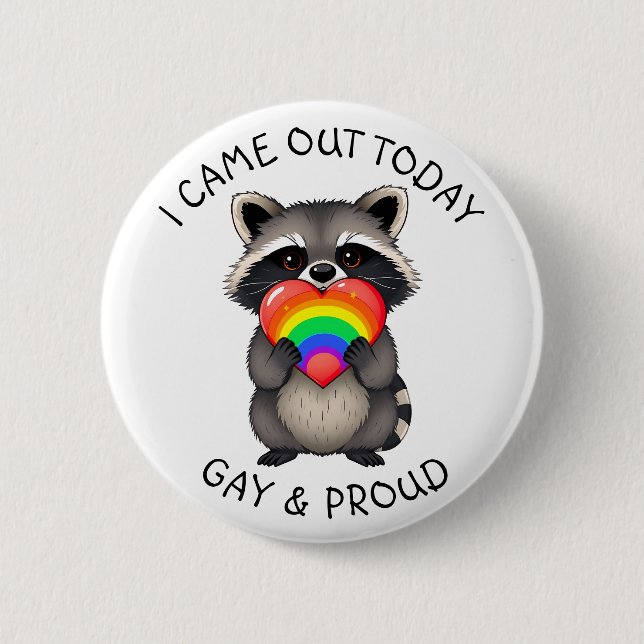 Jag kom ut idag | Gay & Proud Raccoon Knapp (Framsida)