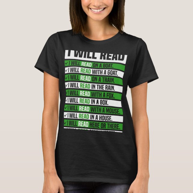 Jag kommer att läsa Bokar på en båt och överallt T Shirt (Framsida)