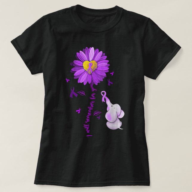 Jag kommer att minnas Elephant Alzheimers Medveten T Shirt (Design framsida)