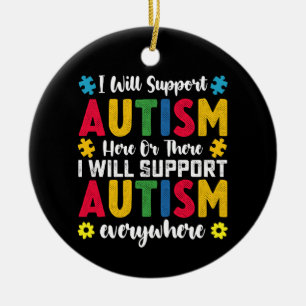 Jag kommer att stödja autism här eller där autisti julgransprydnad keramik