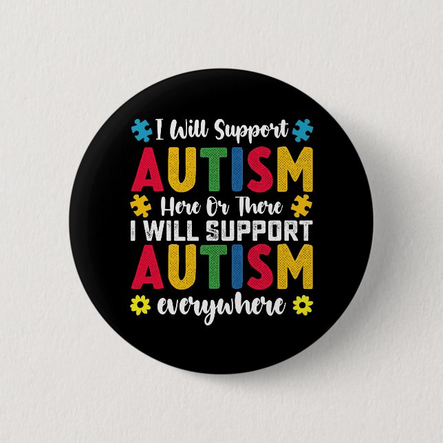 Jag kommer att stödja autism här eller där autisti knapp (Framsida)