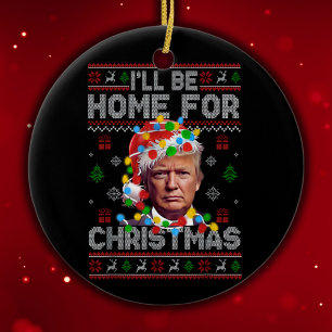 Jag kommer hem till jul Funny Santa Trump Julgransprydnad Keramik