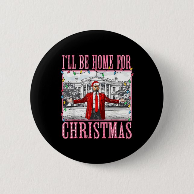 Jag kommer hem till jul tomte rolig trump jul  knapp (Framsida)