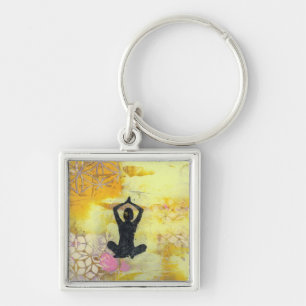 Jag kommer ihåg Nyckelringen Meditate Yoga Girl Fyrkantig Silverfärgad Nyckelring