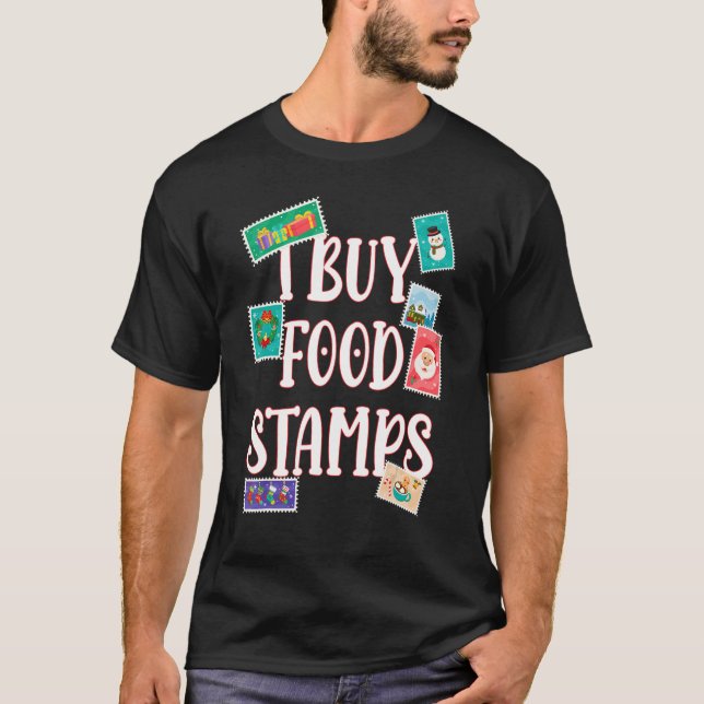 Jag köper Food Frimärke på baksidan T Shirt (Framsida)