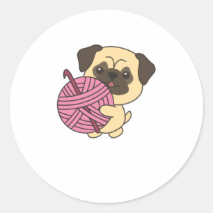 Jag kör Crochet Cute Pug med ylle Runt Klistermärke