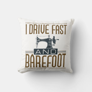 Jag kör Fast och Barefoot Vintage Sewing Maskin Kudde
