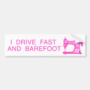Jag kör fort och barfota rosa bildekal