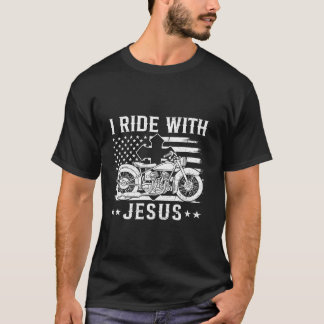 Jag kör med Jesus flagga US kristen motorcykel Bik T Shirt