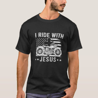 Jag kör med Jesus Flagga US Kristna Motorcykel Cyk T Shirt