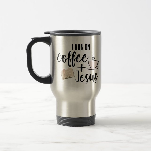 Jag kör på kaffe och den Jesus travel mug Resemugg (Vänster)