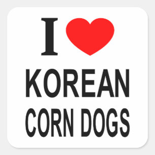 Jag ❤️ KOREANSKA KORV I MAJSBRÖD Jag älskar KOREAN Fyrkantigt Klistermärke