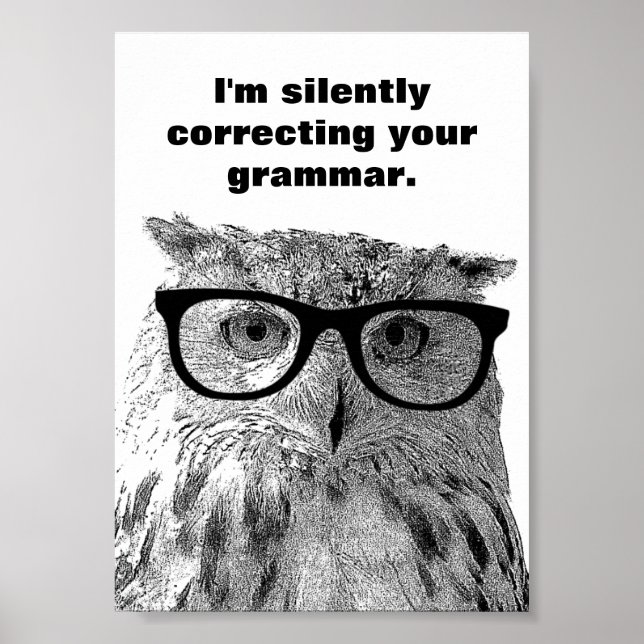 Jag korrigerar tyst din grammatik uggla affisch (Framsidan)