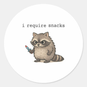 Jag kräver Snacks Raccoon Funny Arg Sopor Panda M Runt Klistermärke