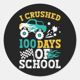 Jag krossade 100 dagar av skolmonster Lastbil Kids Runt Klistermärke