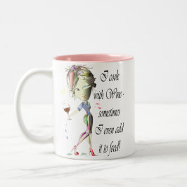 Jag lagar mat med vin, tillfogar ibland till den Två-Tonad mugg