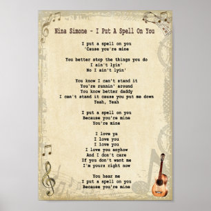 Jag lägger en stavning på dig Sång Lyric Guitar Pr Poster