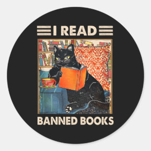 Jag läser Bannad Bokar Black Cat Reader Bookworm Runt Klistermärke