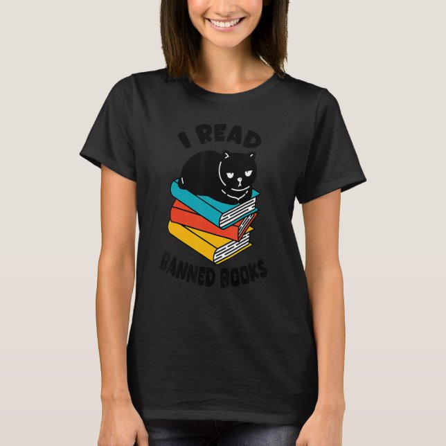 Jag läser Bannad Bokar Black Cat Reader Bookworm W T Shirt (Framsida)
