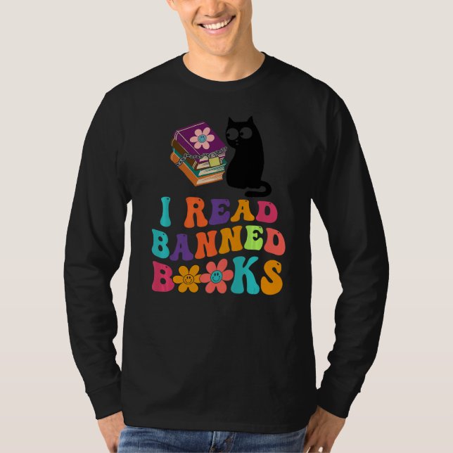 Jag läser Bannad Bokar Black Cat Reader Bookworm W T Shirt (Framsida)