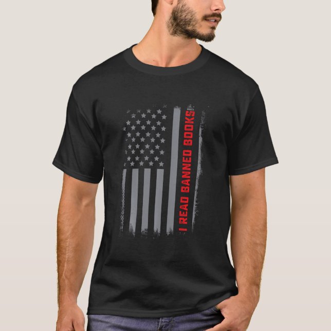 Jag läser Bannad Bokar US Flagga Readers Bok Nerd T Shirt (Framsida)