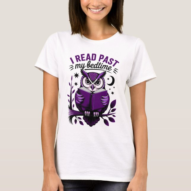 Jag läser förbi min läggdags Rolig uggla Bokälskar T Shirt (Framsida)