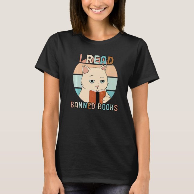 Jag läser förbjudna böcker T-shirt Svart katt läsa (Framsida)
