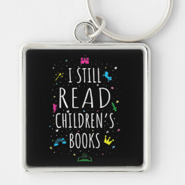 Jag läser fortfarande Barns Bokar I Fyrkantig Silverfärgad Nyckelring
