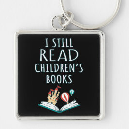 Jag läser fortfarande Barns Bokar II Fyrkantig Silverfärgad Nyckelring