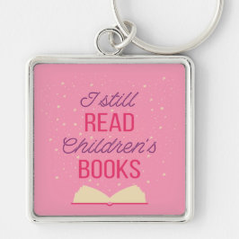 Jag läser fortfarande Barns Bokar III Fyrkantig Silverfärgad Nyckelring