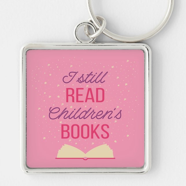 Jag läser fortfarande Barns Bokar III Fyrkantig Silverfärgad Nyckelring (Framsidan)