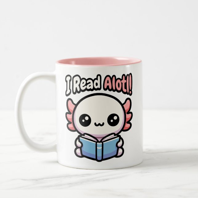 Jag läste Alotl! Cute Reading Axolotl Pun Två-Tonad Mugg (Vänster)