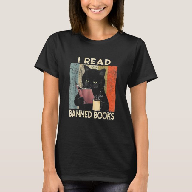 Jag läste Bannad Bokar Black Cat Reader Bookworm W T Shirt (Framsida)