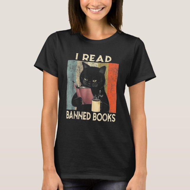 Jag läste Bannad Bokar Black Cat Reader Bookworm W T Shirt (Framsida)