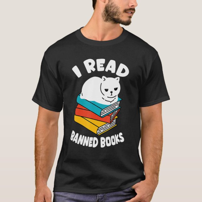 Jag läste Bannad Bokar Tshirt Black Cat Reader Boo T Shirt (Framsida)