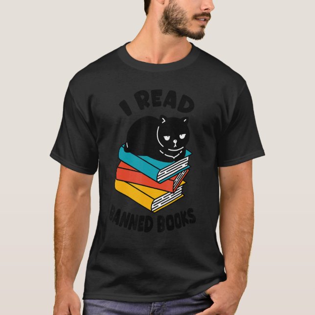 Jag läste Bannad Bokar Tshirt Black Cat Reader Boo T Shirt (Framsida)