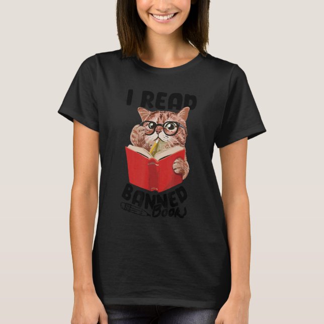 Jag läste Bannade Bokar Cat Reader Bookworm Women T Shirt (Framsida)