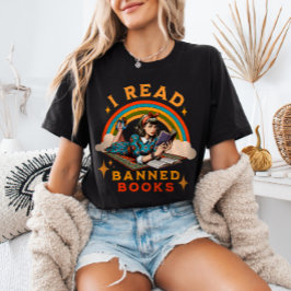 Jag läste förbjuden Bokar Rebow Retro Girl T Shirt