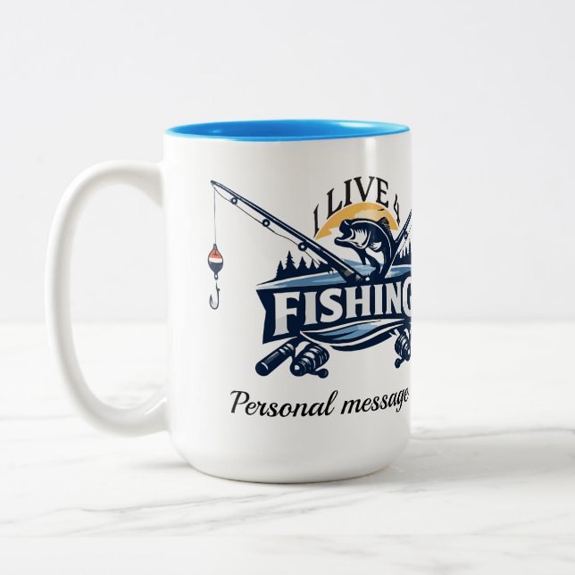 Jag lever för att fiska personlig fiske Två-Tonad mugg (Vänster)