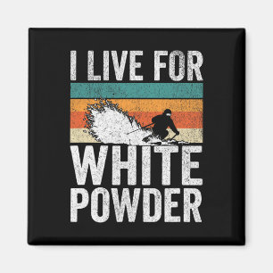 Jag lever för vit pudersnö Retro skidåkare Roligt Magnet