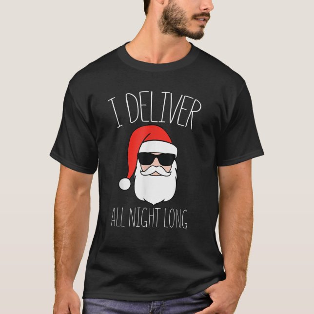 Jag levererar hela natten, lång jultomten t shirt (Framsida)
