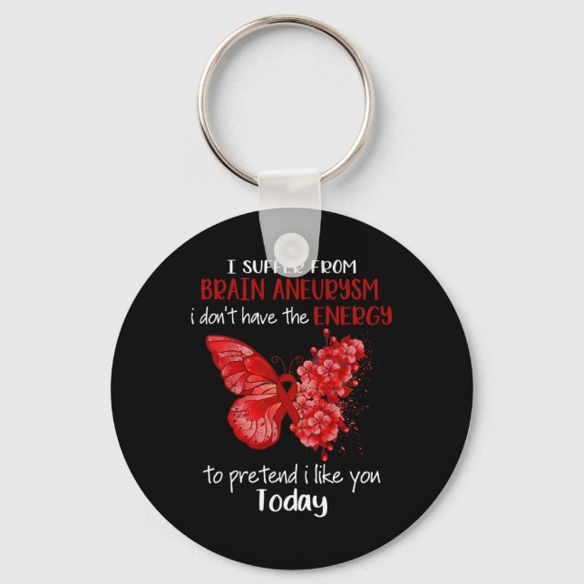 Jag lider av Brain Aneurysm Awareness Butterfly B Nyckelring (Framsida)