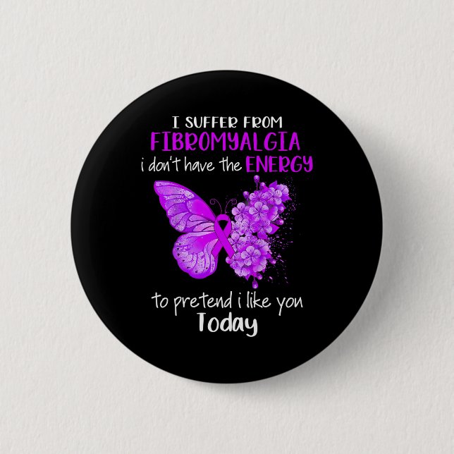 Jag lider av fibromyalgia Awareness Butterfly Pur Knapp (Framsida)