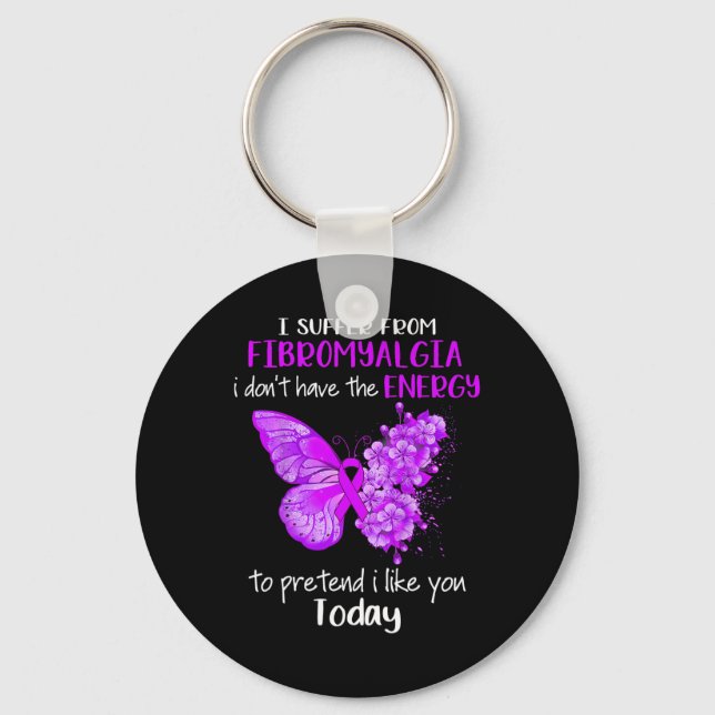Jag lider av fibromyalgia Awareness Butterfly Pur Nyckelring (Framsida)