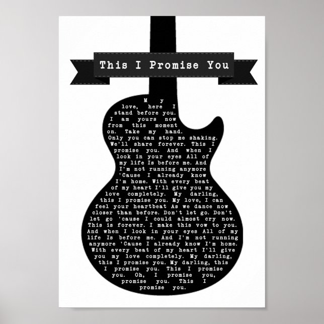 Jag lovar dig Black & White Guitar Sång Lyric Poster (Framsidan)