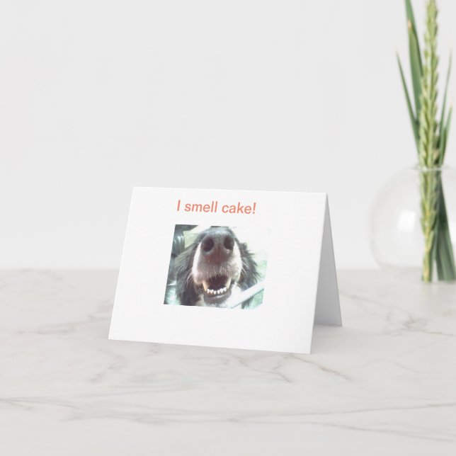 "Jag luktar tårta!" Hund Nose Birthday Card Kort (Framsida)
