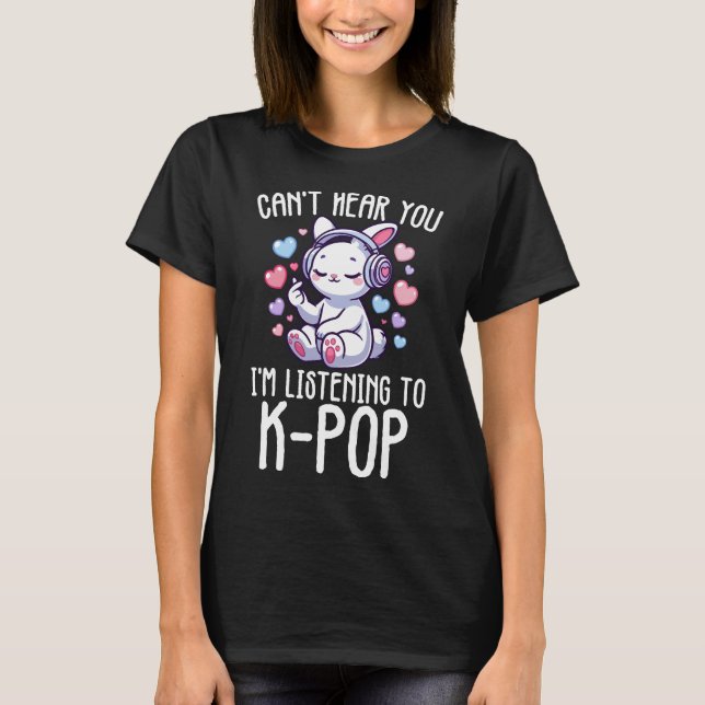 Jag lyssnar inte på K-pop Finger Heart T Shirt (Framsida)