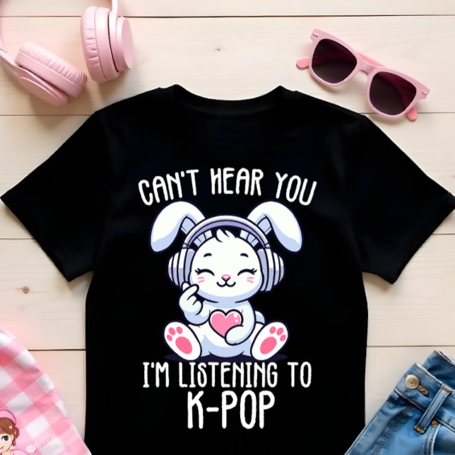 Jag lyssnar inte på K-pop-kanin Finger T Shirt (Skapare uppladdad)