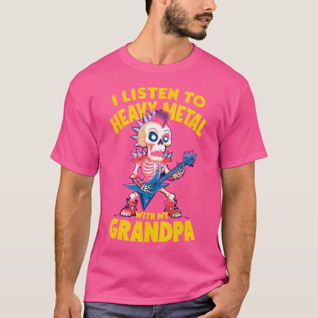 Jag lyssnar på tungt Metall med min morfar Skeleto T Shirt (Framsida)