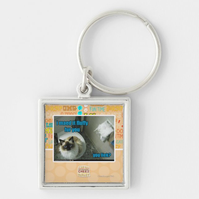 Jag maed det fluffig päls dig fyrkantig silverfärgad nyckelring (Framsidan)